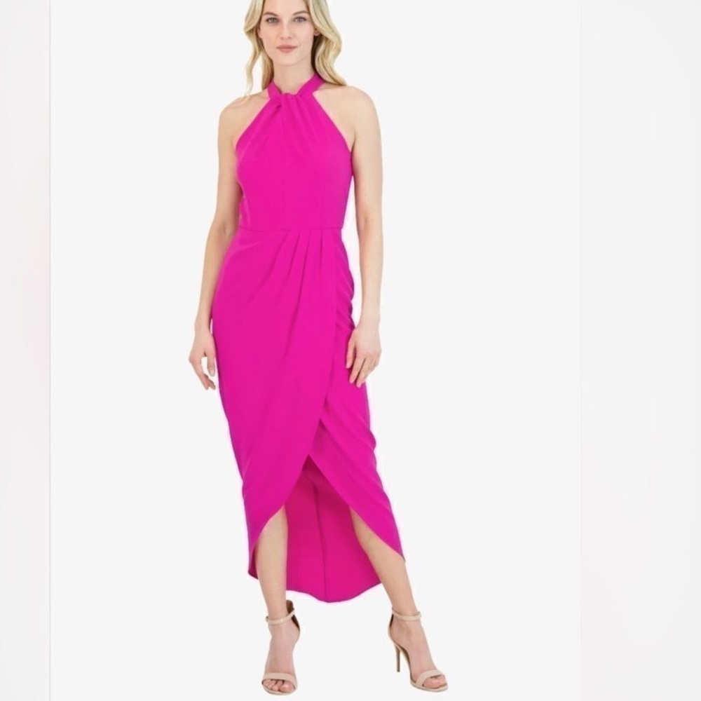 Julia Jordan Knot Neck Maxi Dress Hot Pink Fuchsia Size 8 U2
